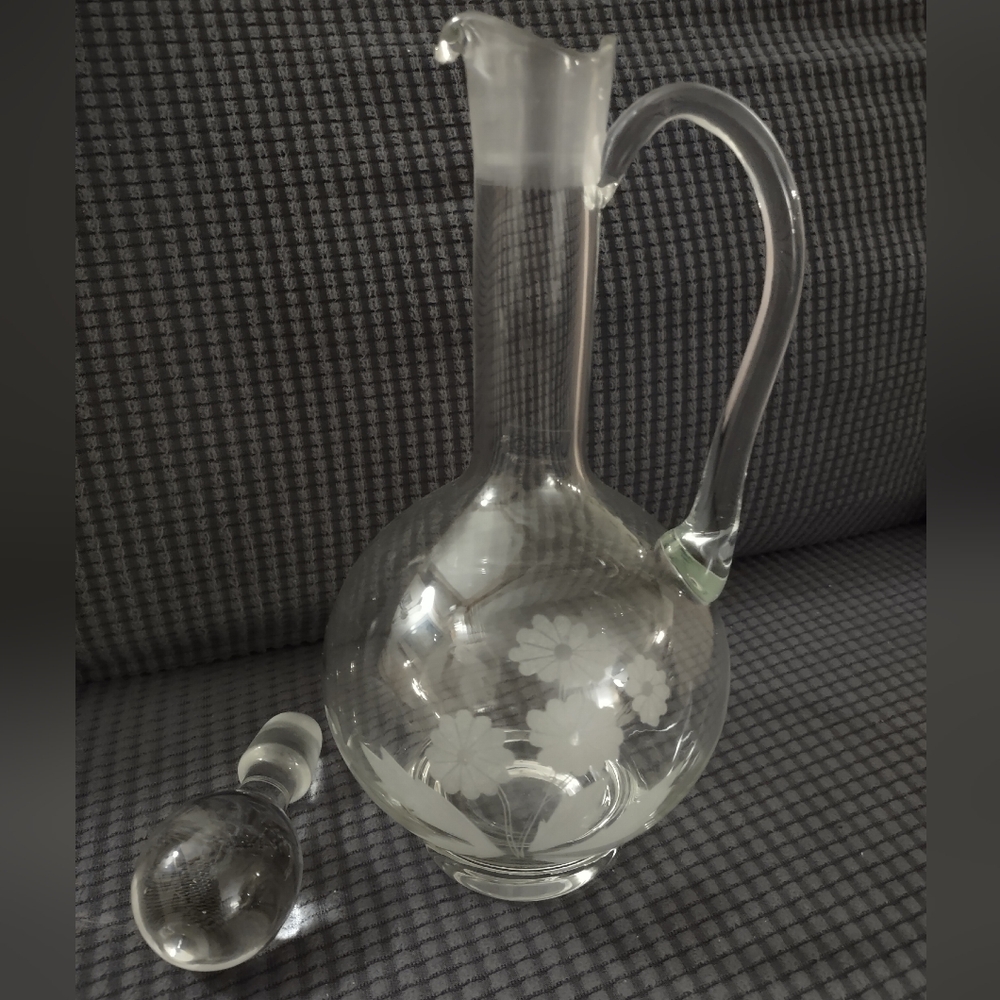 Vintage Etched Crystal Decatur Wine by Toscany Romania Water Pitcher